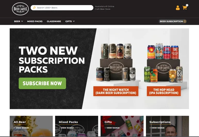 Beer Cartel ecommerce homepage preview